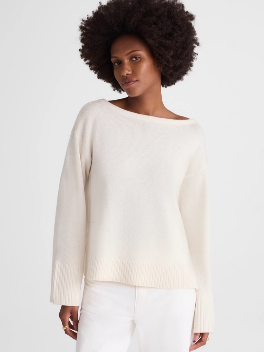 NWT Madewell Off-the-Shoulder Cream Sweater 100% Wool Size Medium